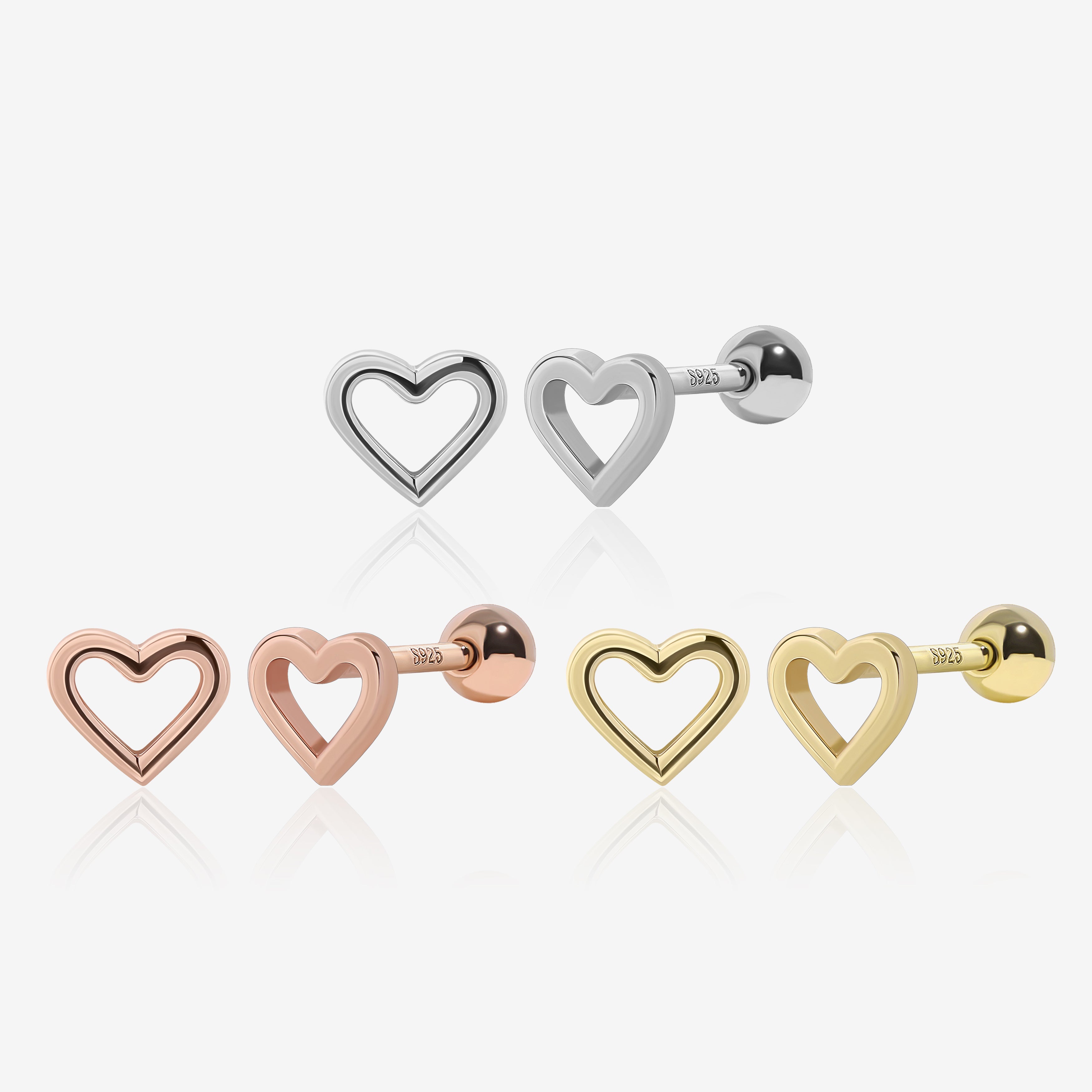 Open Heart Screw Back Earrings